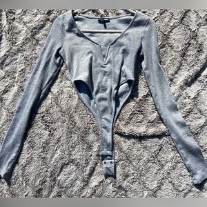 Grey Long-Sleeve High-Thigh Bodysuit - Large, Fashion Nova